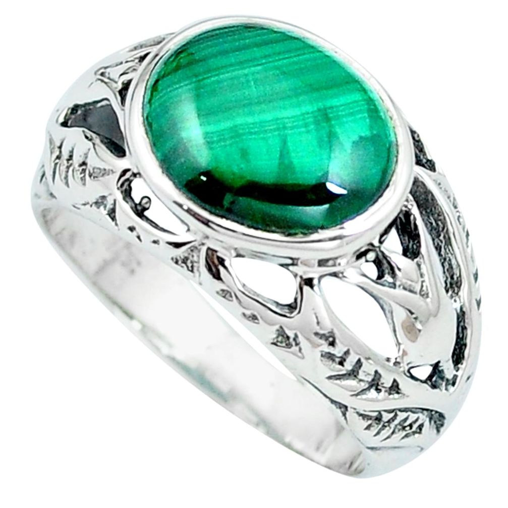 925 silver natural green malachite (pilot's stone) solitaire ring size 8 m84346