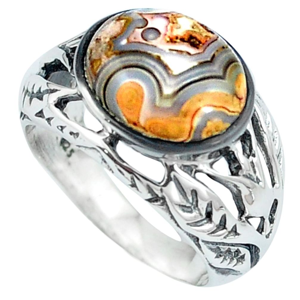 Natural mexican laguna lace agate 925 silver solitaire ring size 8 m84353