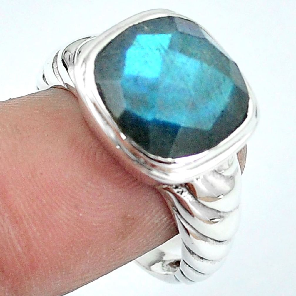 Natural blue labradorite 925 sterling silver solitaire ring size 8.5 m84358