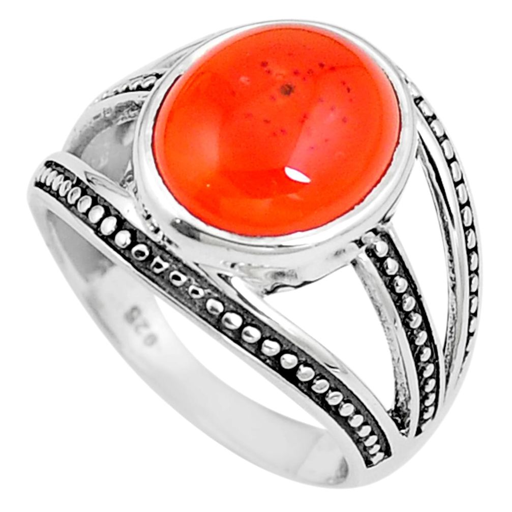 Natural orange cornelian (carnelian) 925 silver ring size 8 m84367