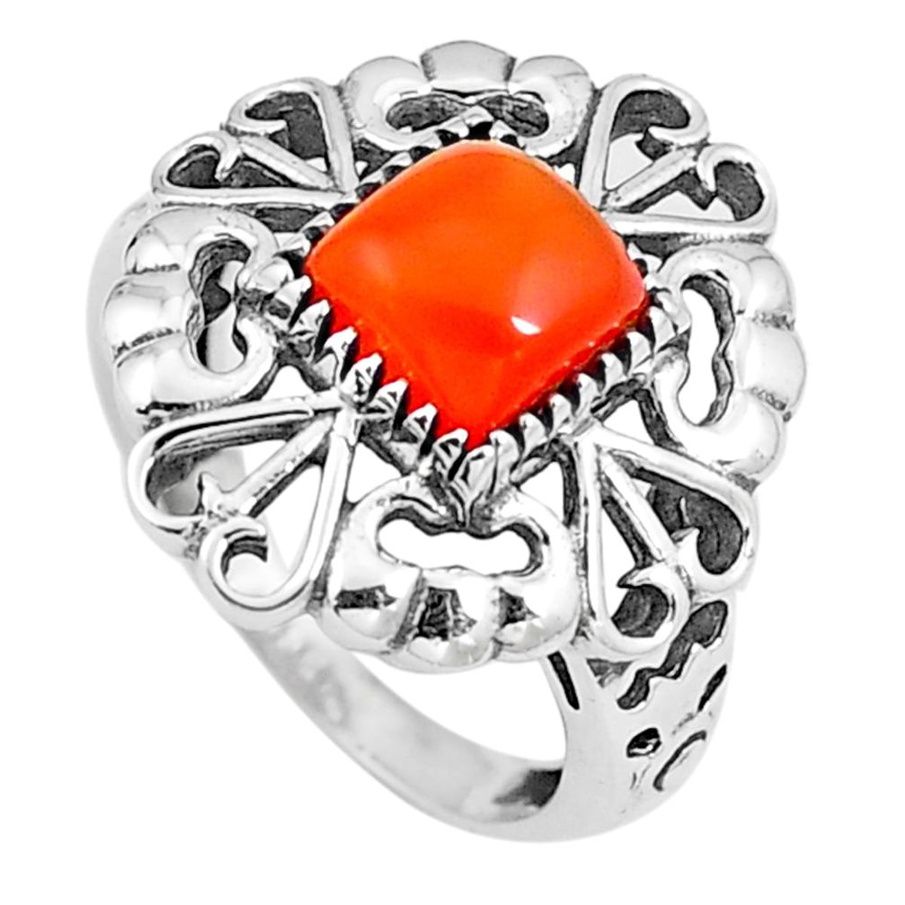 Natural orange cornelian (carnelian) 925 silver ring size 6.5 m84368