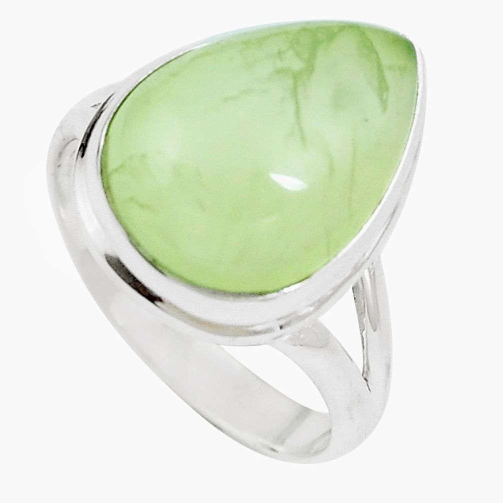 Natural green prehnite 925 sterling silver ring jewelry size 10 m84643