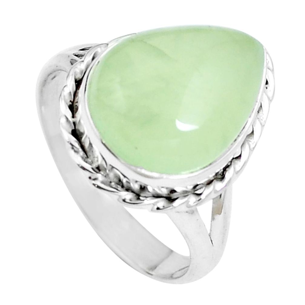 925 sterling silver natural green prehnite pear ring jewelry size 10 m84649