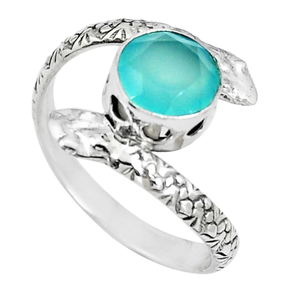 Natural chalcedony 925 sterling silver snake solitaire ring size 8.5 m84750