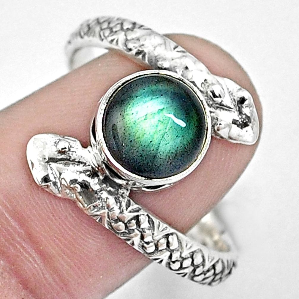 Natural labradorite 925 sterling silver snake solitaire ring size 10.5 m84757