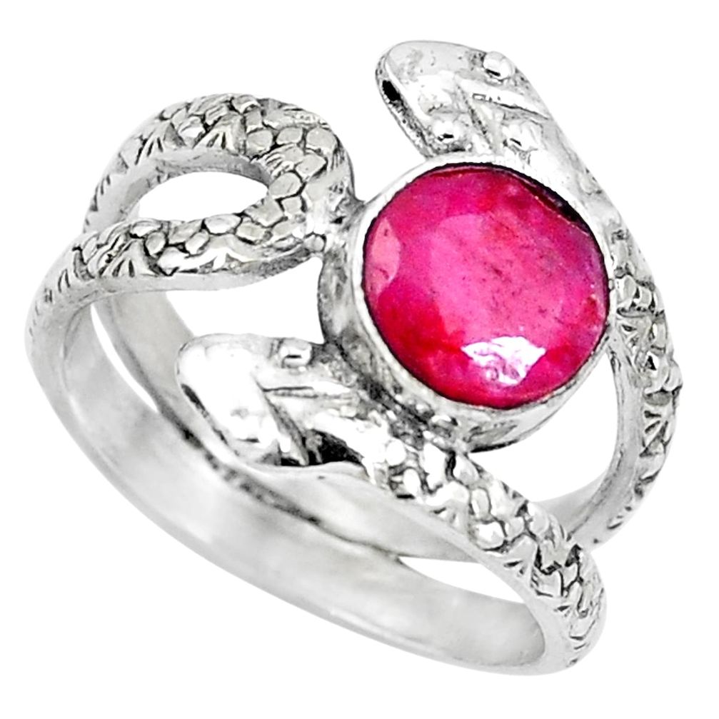 Natural red ruby 925 sterling silver snake solitaire ring jewelry size 8 m84769