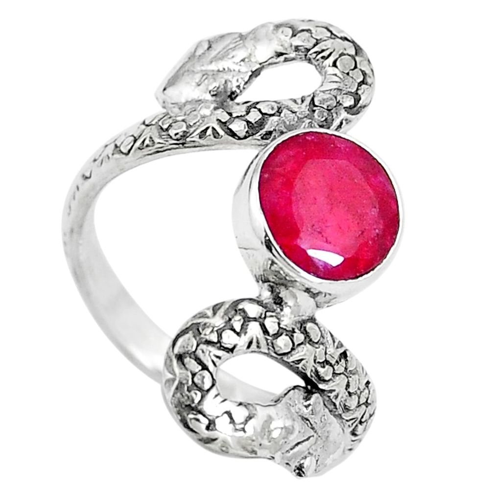 Natural red ruby 925 sterling silver snake solitaire ring size 7.5 m84770