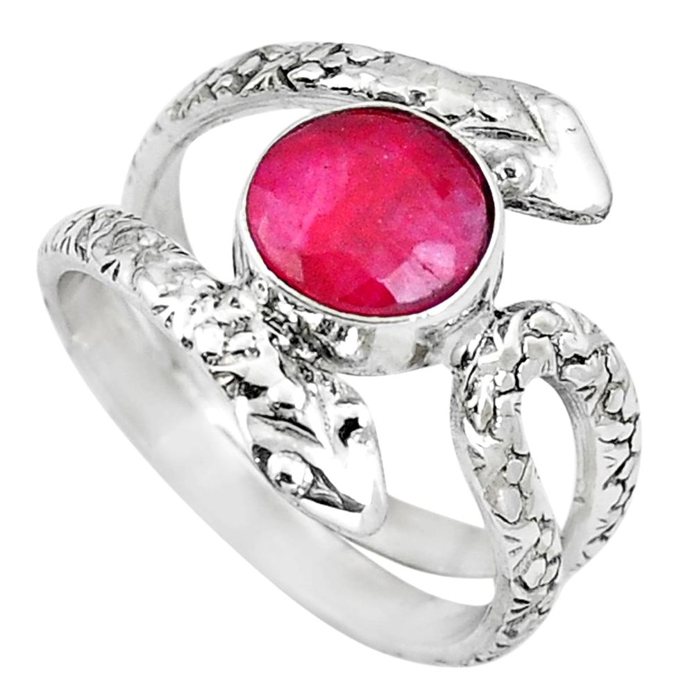 Natural red ruby 925 sterling silver snake solitaire ring size 8.5 m84771