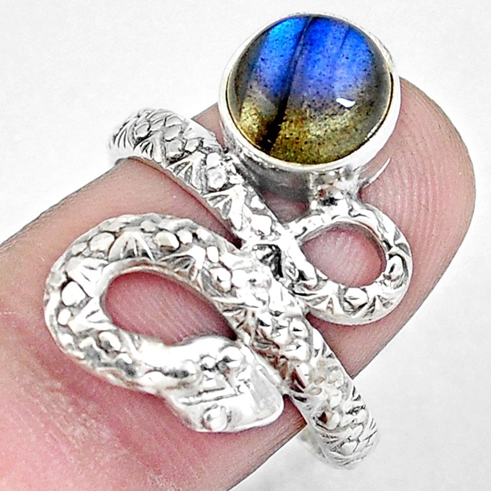 Natural labradorite 925 sterling silver snake solitaire ring size 8.5 m84775