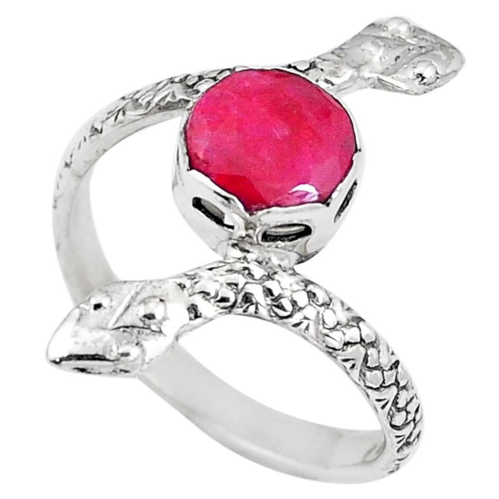 Natural red ruby 925 sterling silver snake solitaire ring jewelry size 9 m84781