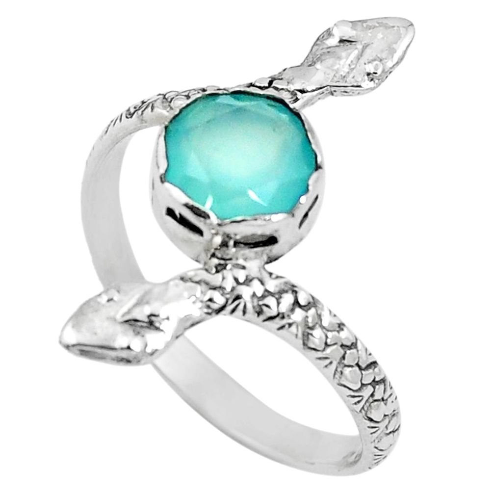 Natural aqua chalcedony 925 sterling silver snake solitaire ring size 11 m84783