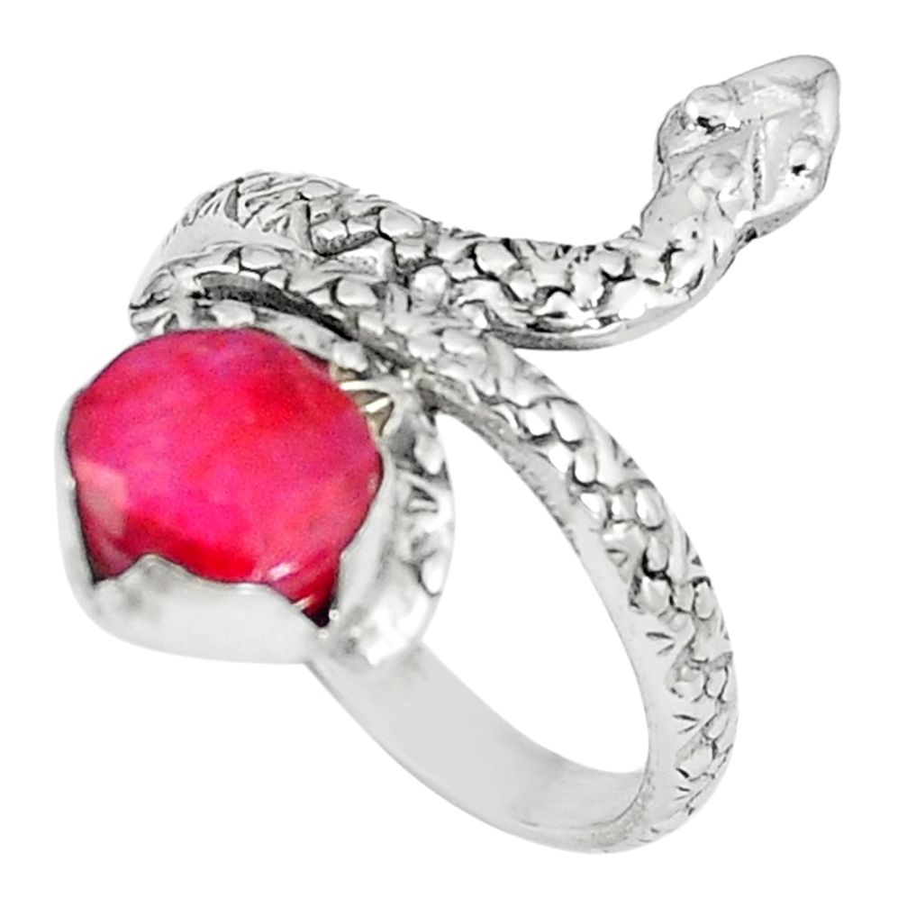 Natural red ruby 925 sterling silver snake solitaire ring jewelry size 8 m84806