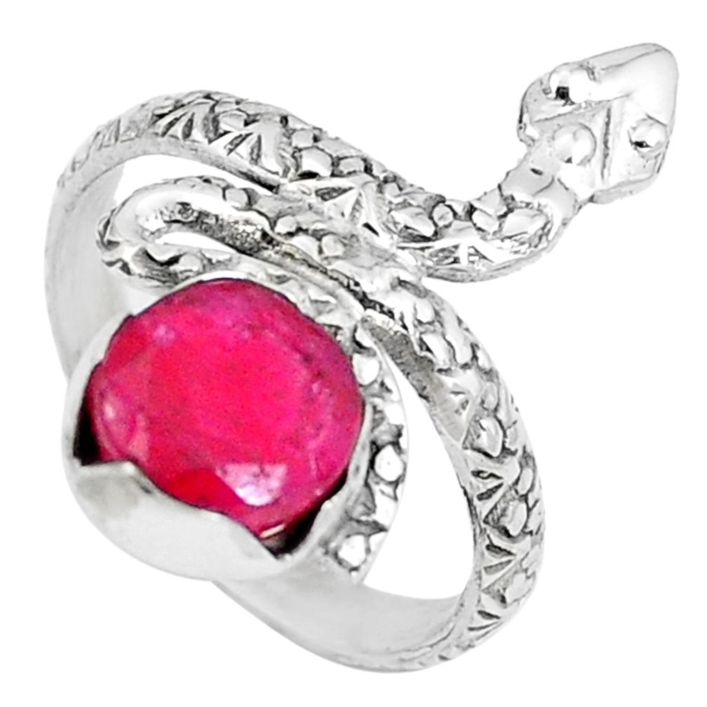 Natural red ruby 925 sterling silver snake solitaire ring jewelry size 7 m84807
