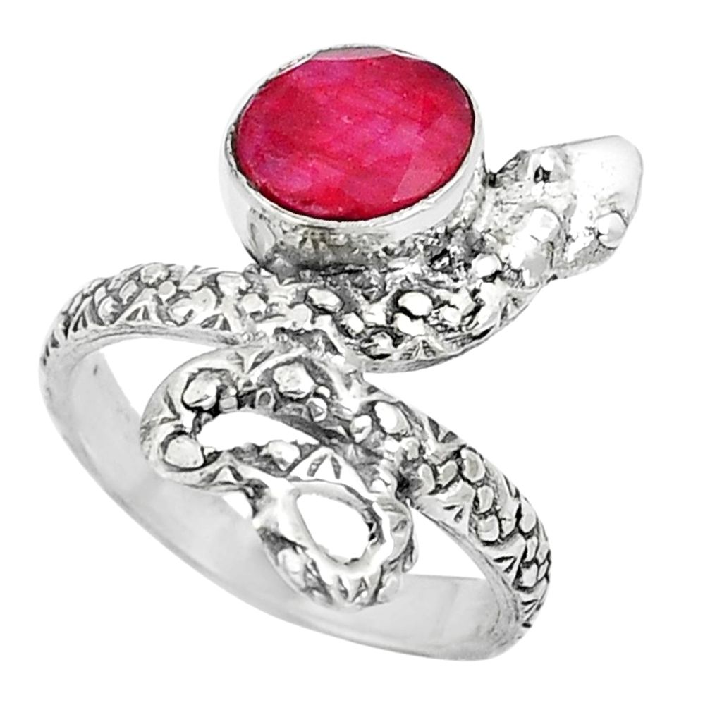Natural red ruby 925 sterling silver snake solitaire ring jewelry size 6 m84808