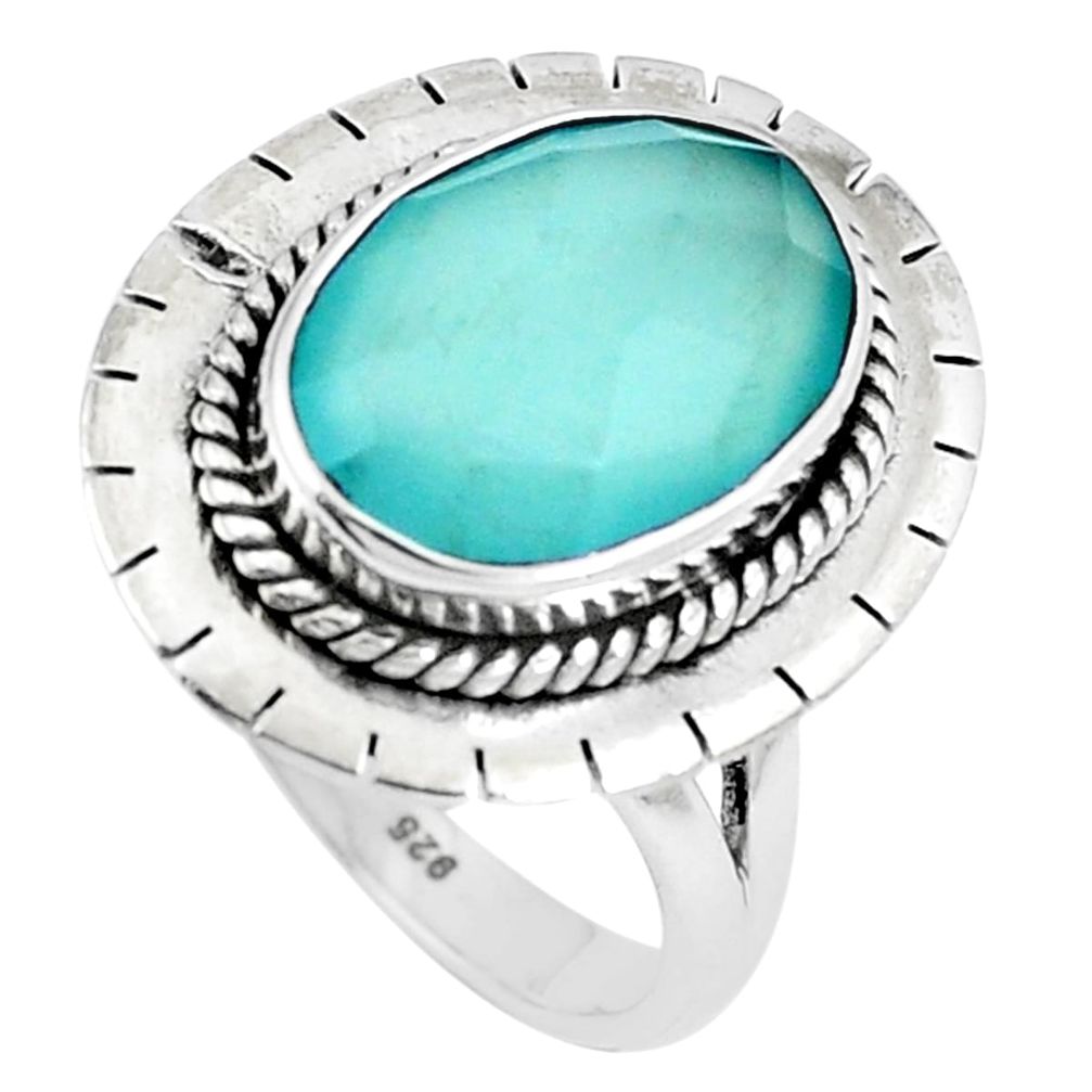 Natural aqua chalcedony 925 sterling silver ring jewelry size 8 m84921