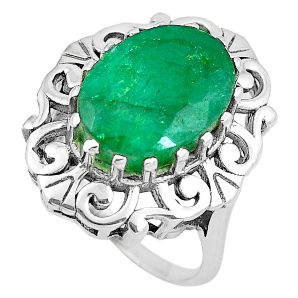 Natural green emerald 925 sterling silver ring jewelry size 7 m85028