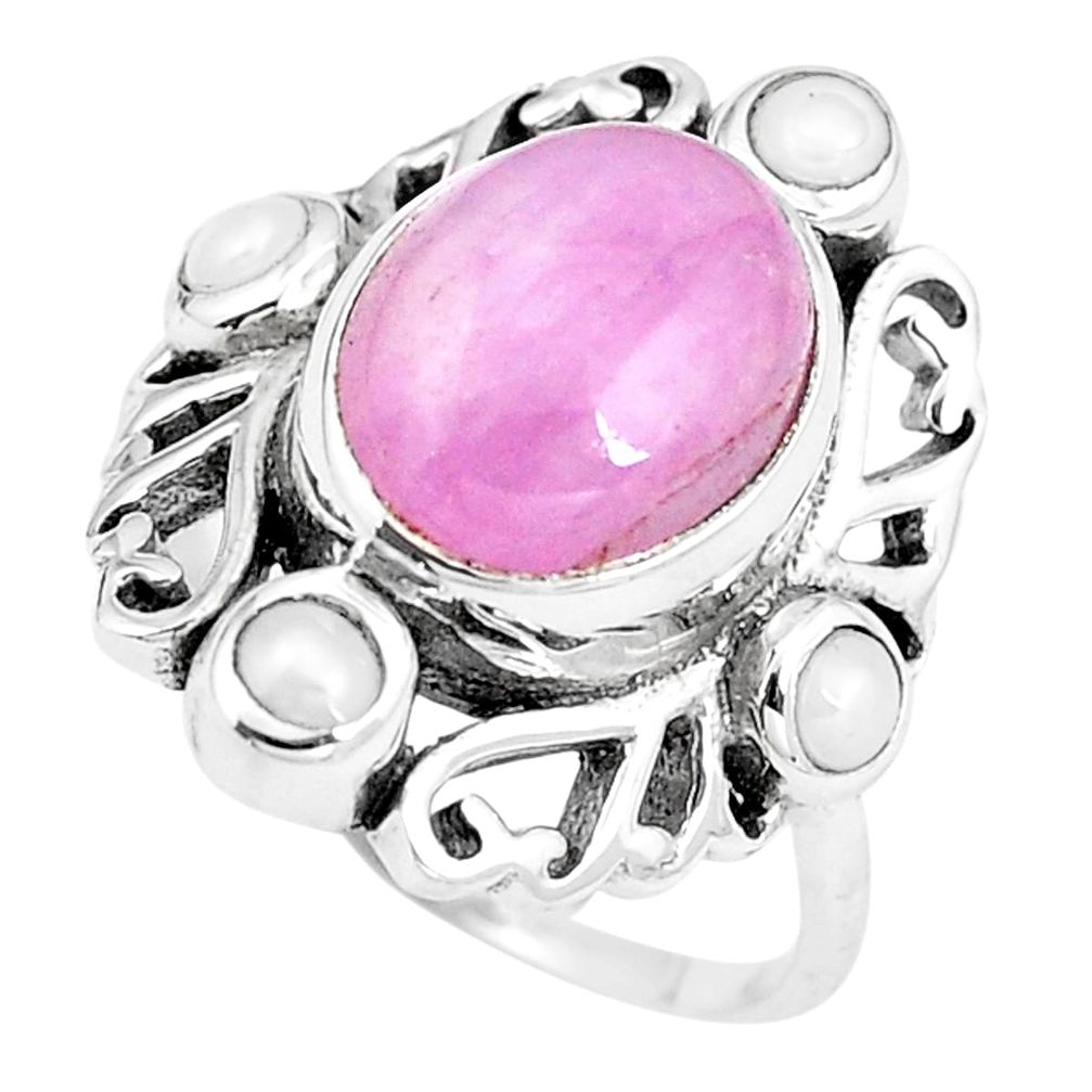 Natural pink kunzite white pearl 925 sterling silver ring size 7 m85034
