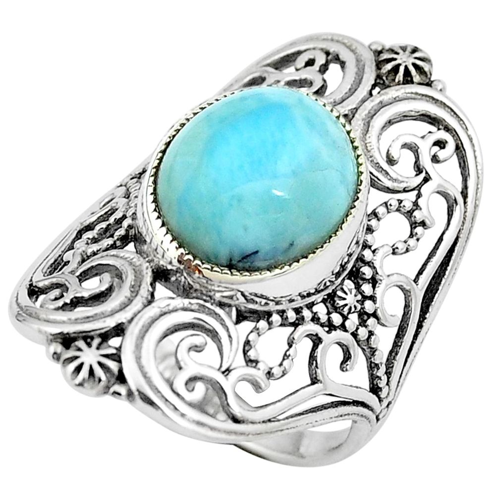5.63cts natural blue larimar 925 sterling silver ring jewelry size 7.5 m85083