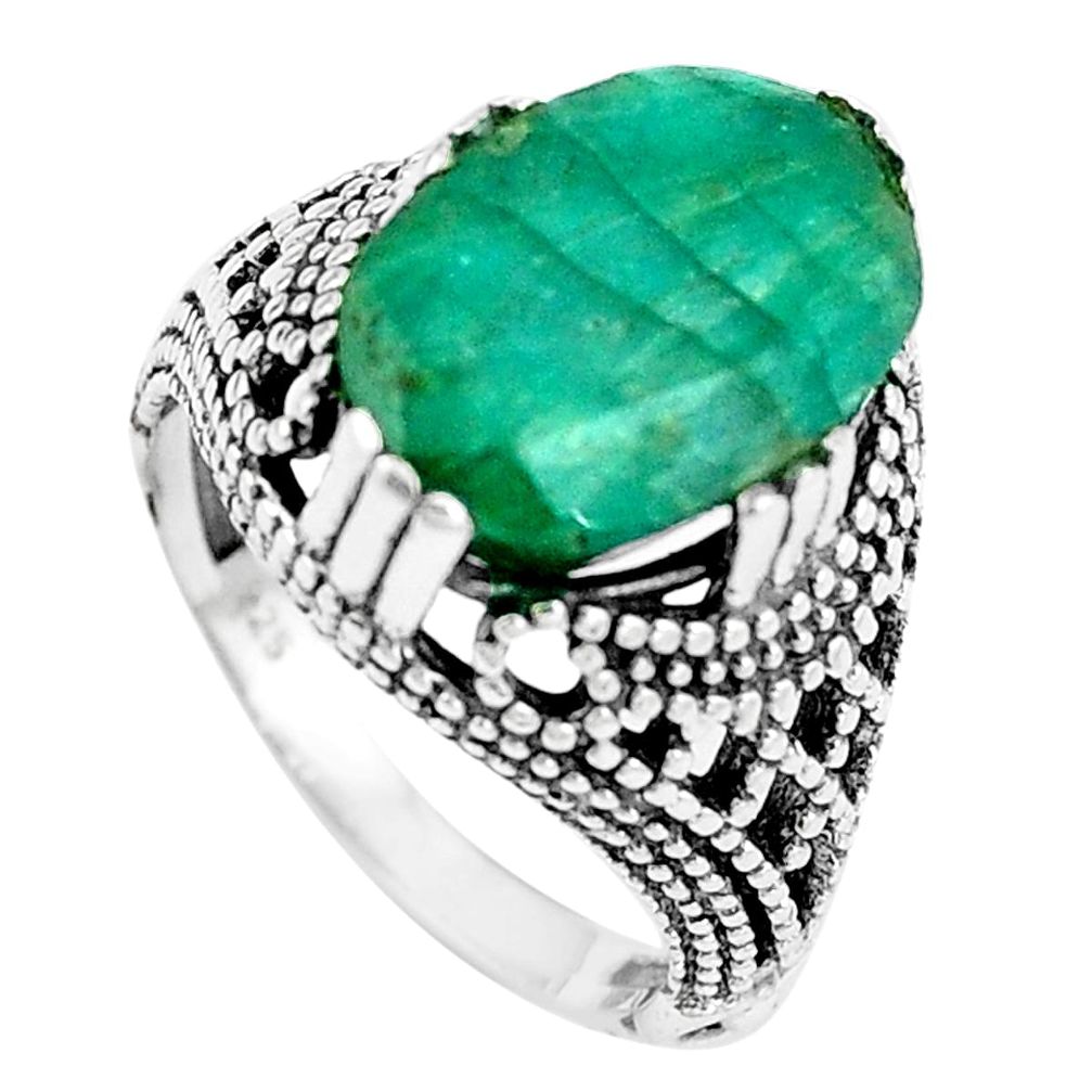 6.32cts natural green emerald 925 sterling silver ring jewelry size 6.5 m85086