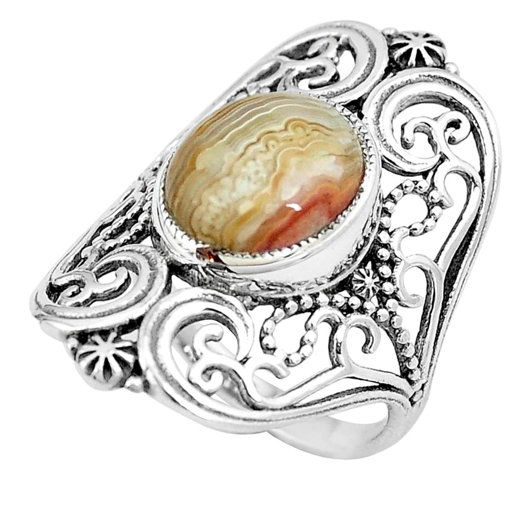 5.30cts natural mexican laguna lace agate 925 silver ring size 8 m85088