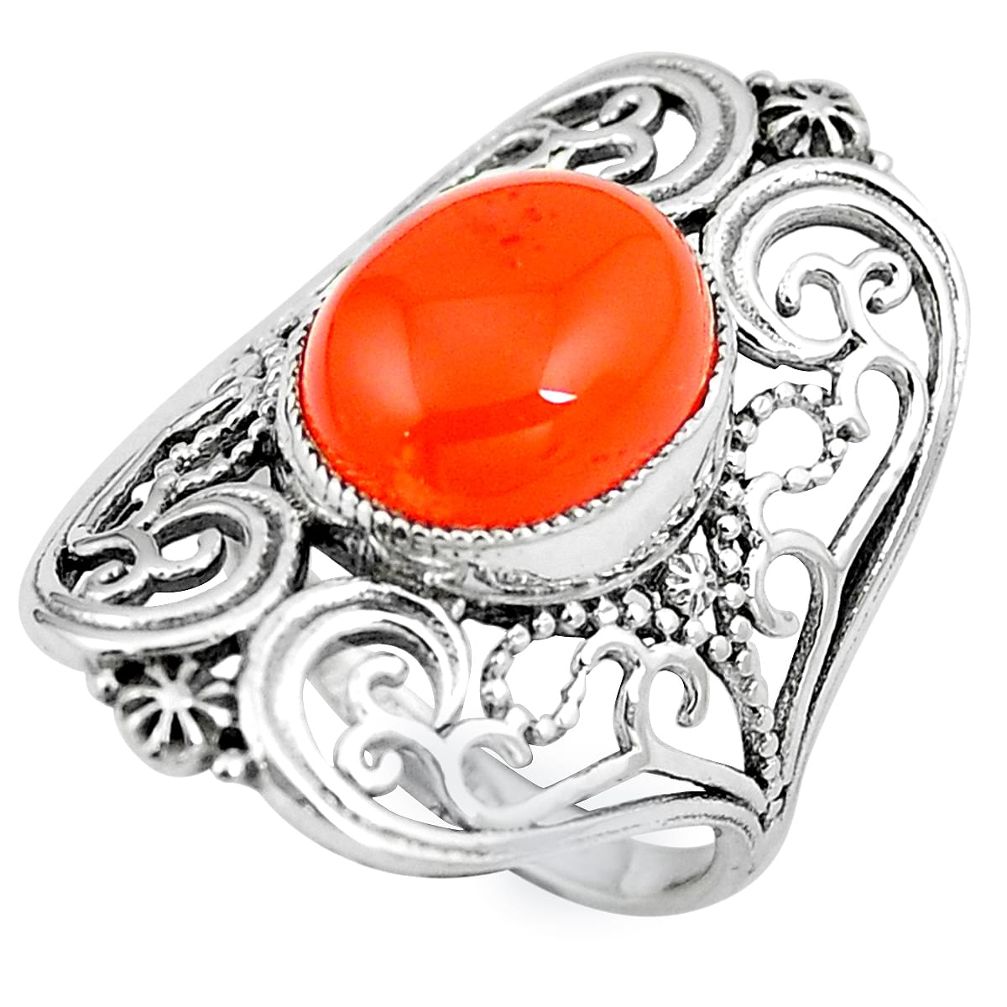 5.30cts natural orange cornelian (carnelian) 925 silver ring size 7 m85091