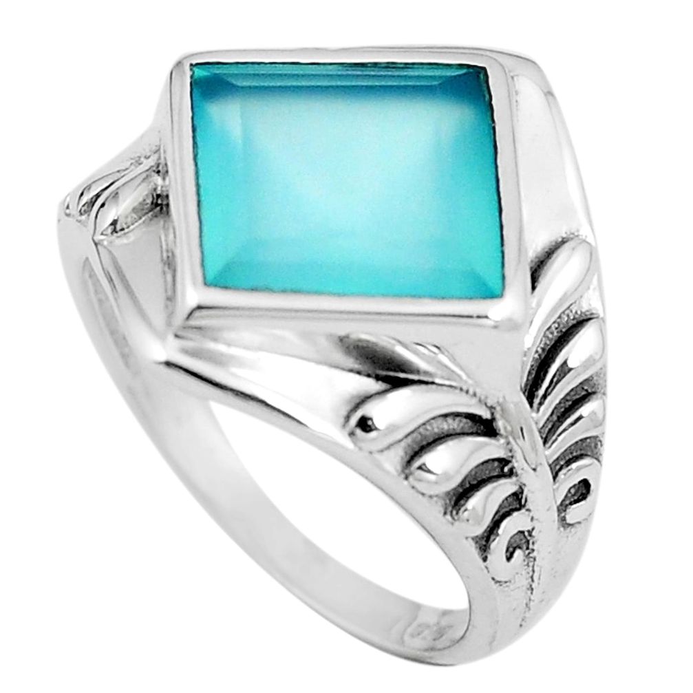 5.63cts natural aqua chalcedony 925 sterling silver ring jewelry size 8 m85101