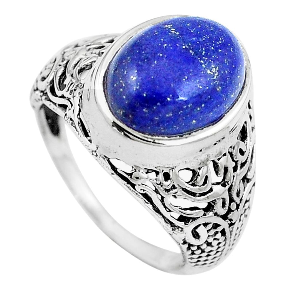 6.57cts natural blue lapis lazuli 925 sterling silver ring size 7.5 m85105