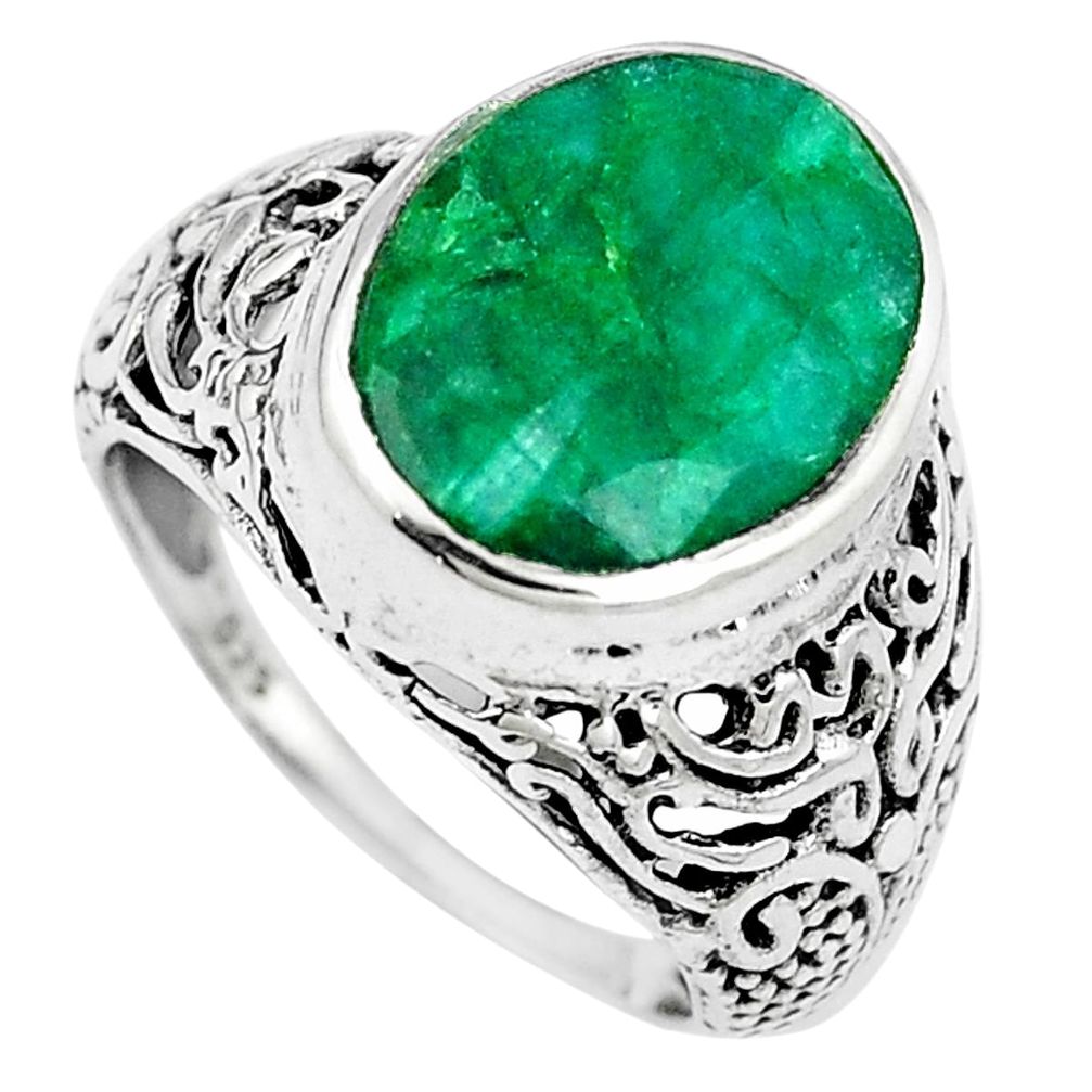 6.33cts natural green emerald 925 sterling silver ring jewelry size 6.5 m85107