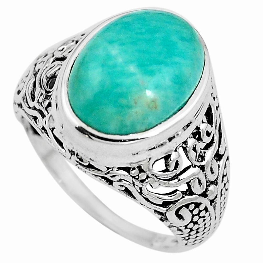 6.75cts natural green peruvian amazonite 925 silver ring size 7.5 m85108