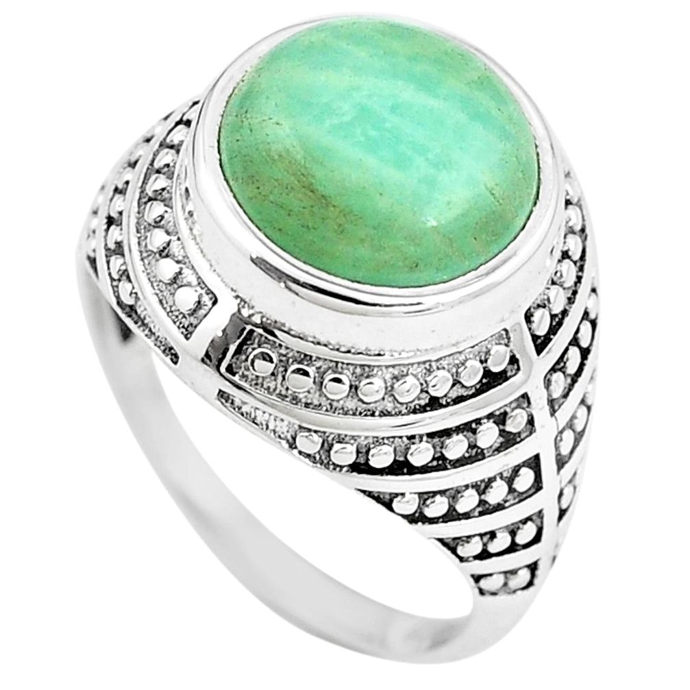 5.72cts natural green peruvian amazonite 925 sterling silver ring size 8 m85134