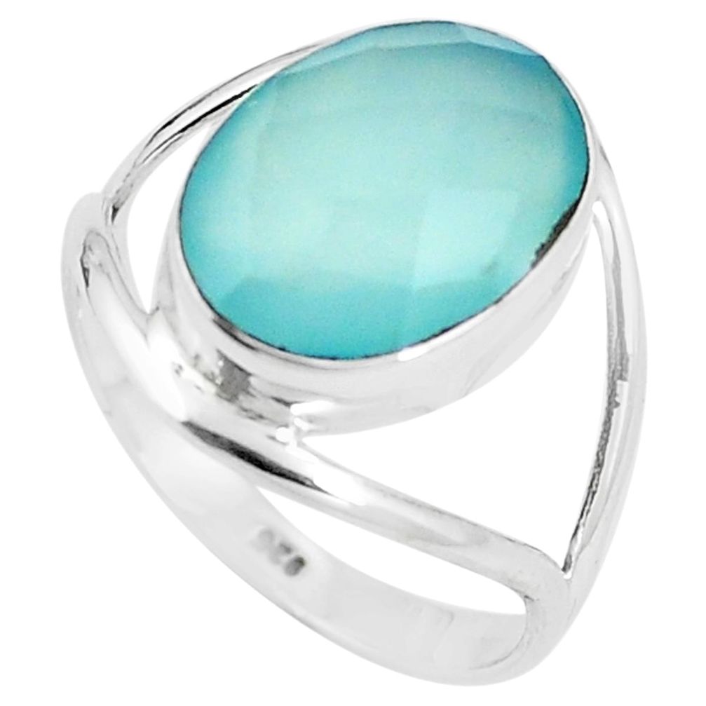 925 sterling silver natural aqua chalcedony solitaire ring size 9 m85491