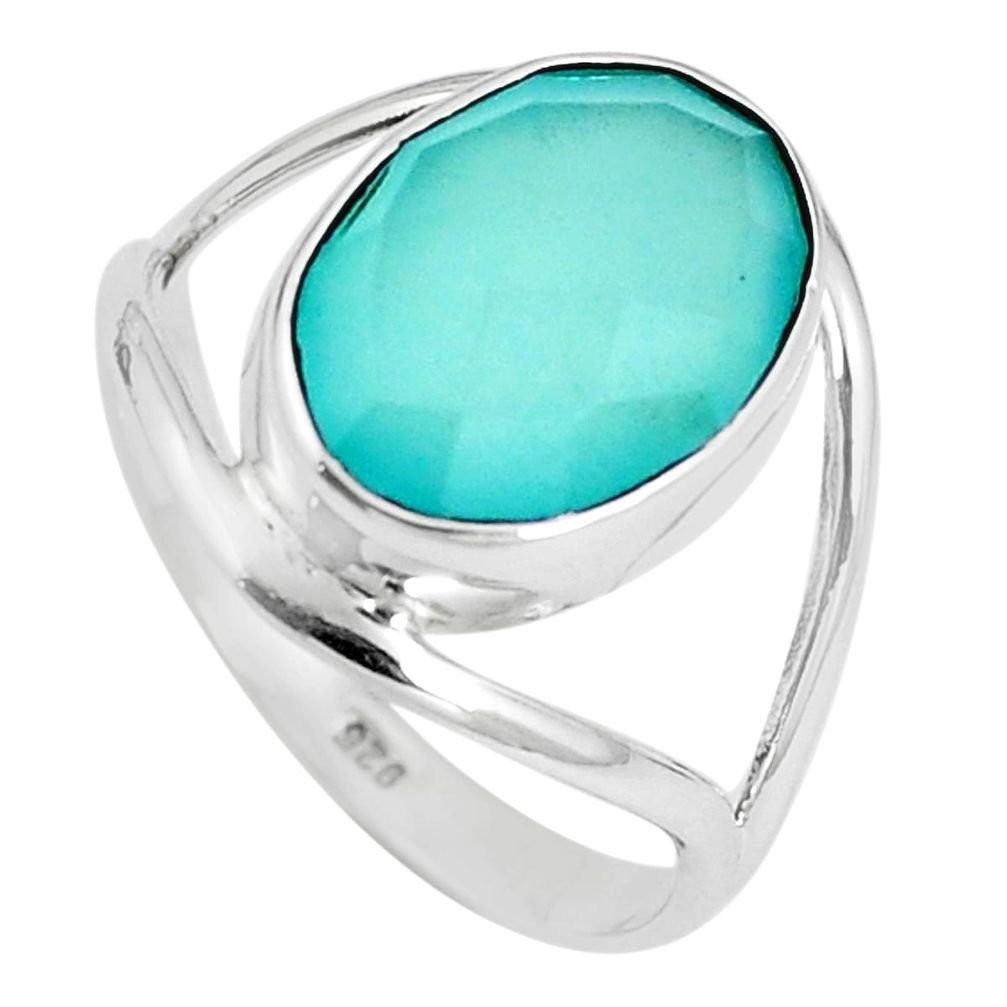 Natural aqua chalcedony 925 sterling silver solitaire ring size 8.5 m85492