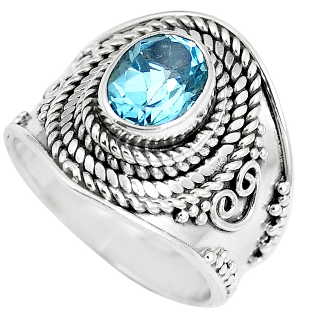 Natural blue topaz oval 925 sterling silver solitaire ring jewelry size 6 m86333