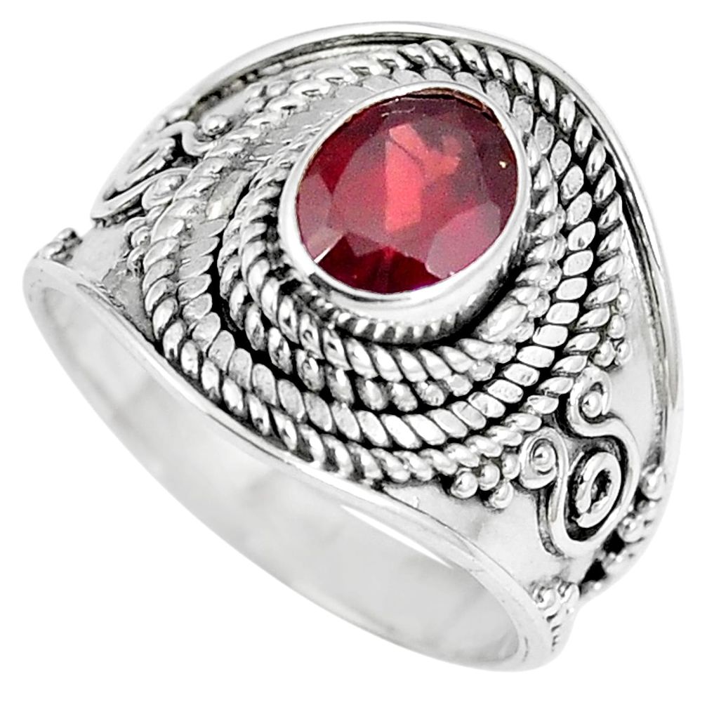 Natural red garnet oval 925 sterling silver solitaire ring jewelry size 8 m86336