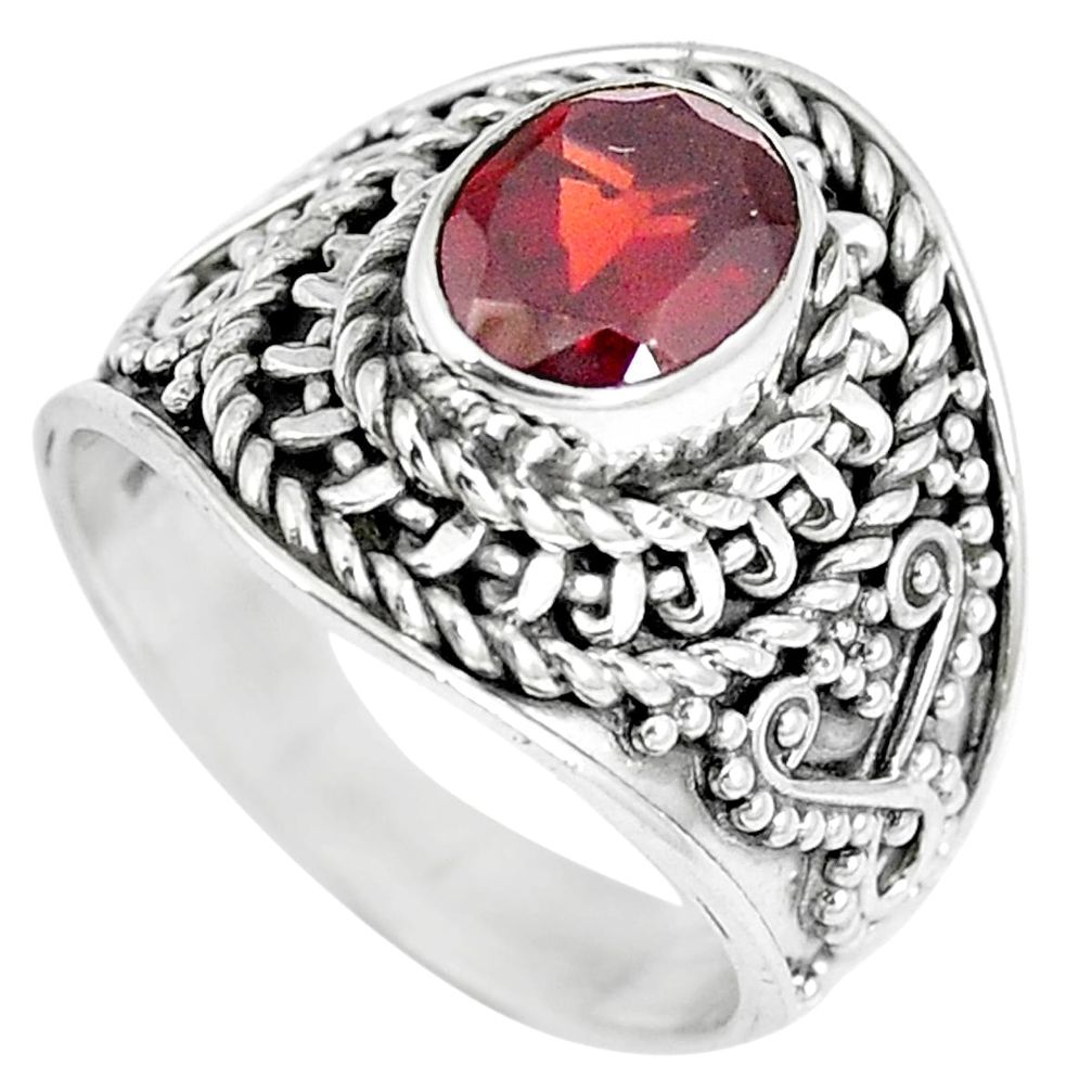 Natural red garnet oval 925 sterling silver solitaire ring jewelry size 6 m86338