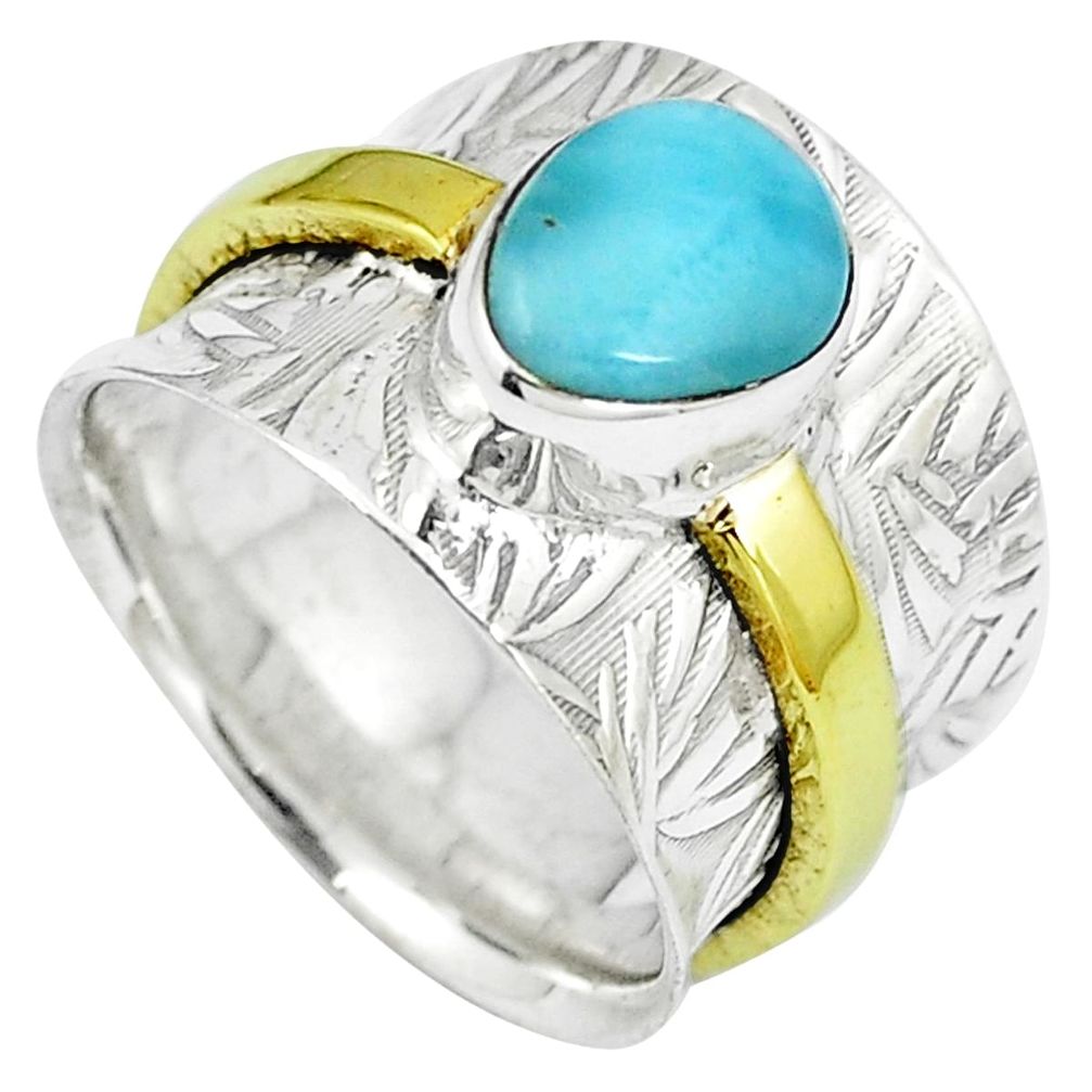 925 sterling silver natural blue larimar two tone solitaire ring size 6 m86370