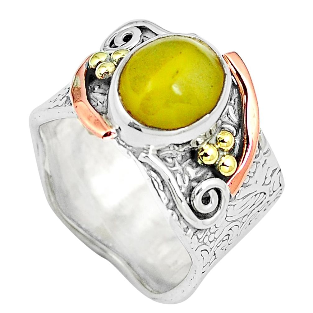 Natural yellow opal 925 sterling silver two tone solitaire ring size 8 m86375