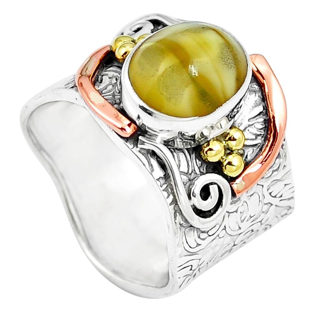 Natural yellow opal 925 sterling silver two tone solitaire ring size 7.5 m86376