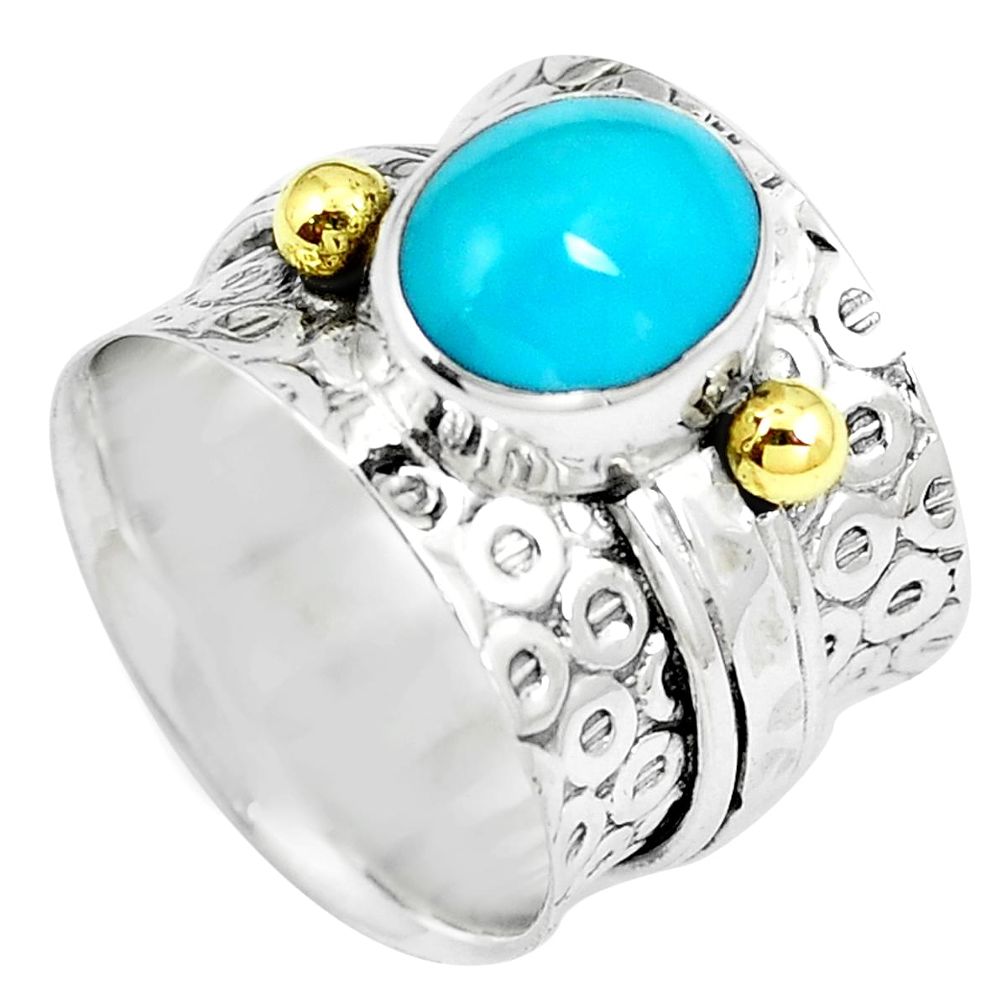 Blue arizona mohave turquoise 925 silver two tone solitaire ring size 6.5 m86404