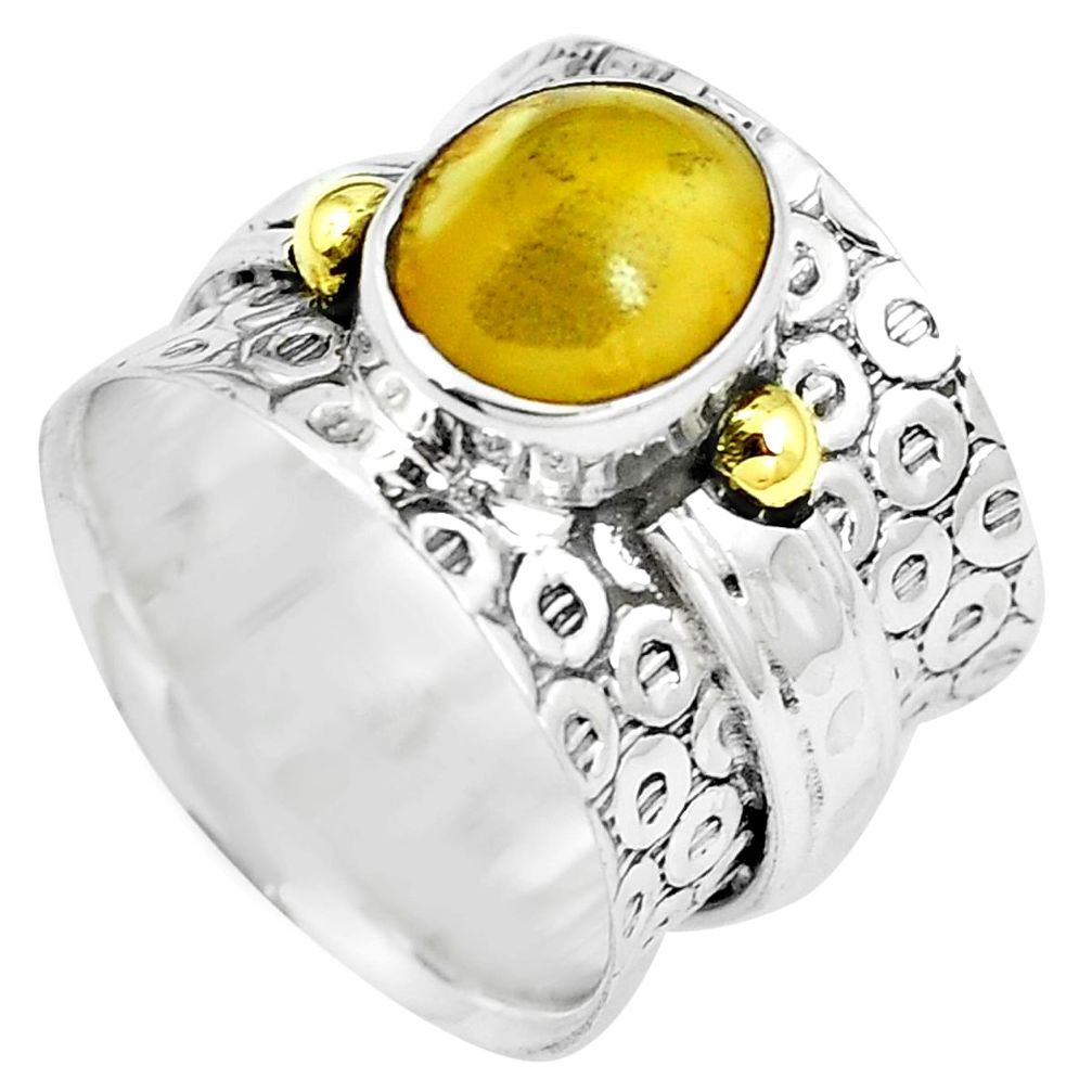 925 silver natural yellow amber bone two tone solitaire ring size 7 m86415