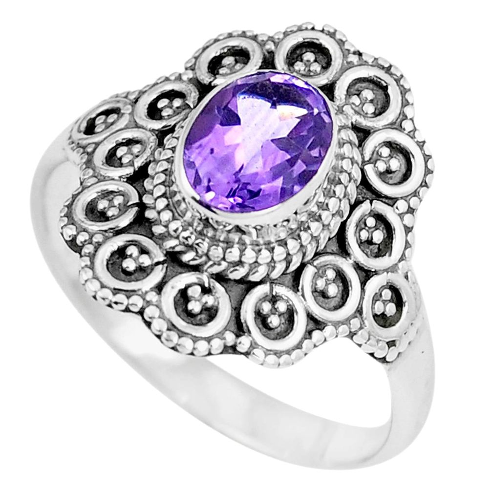 Natural purple amethyst 925 sterling silver solitaire ring size 10 m86446