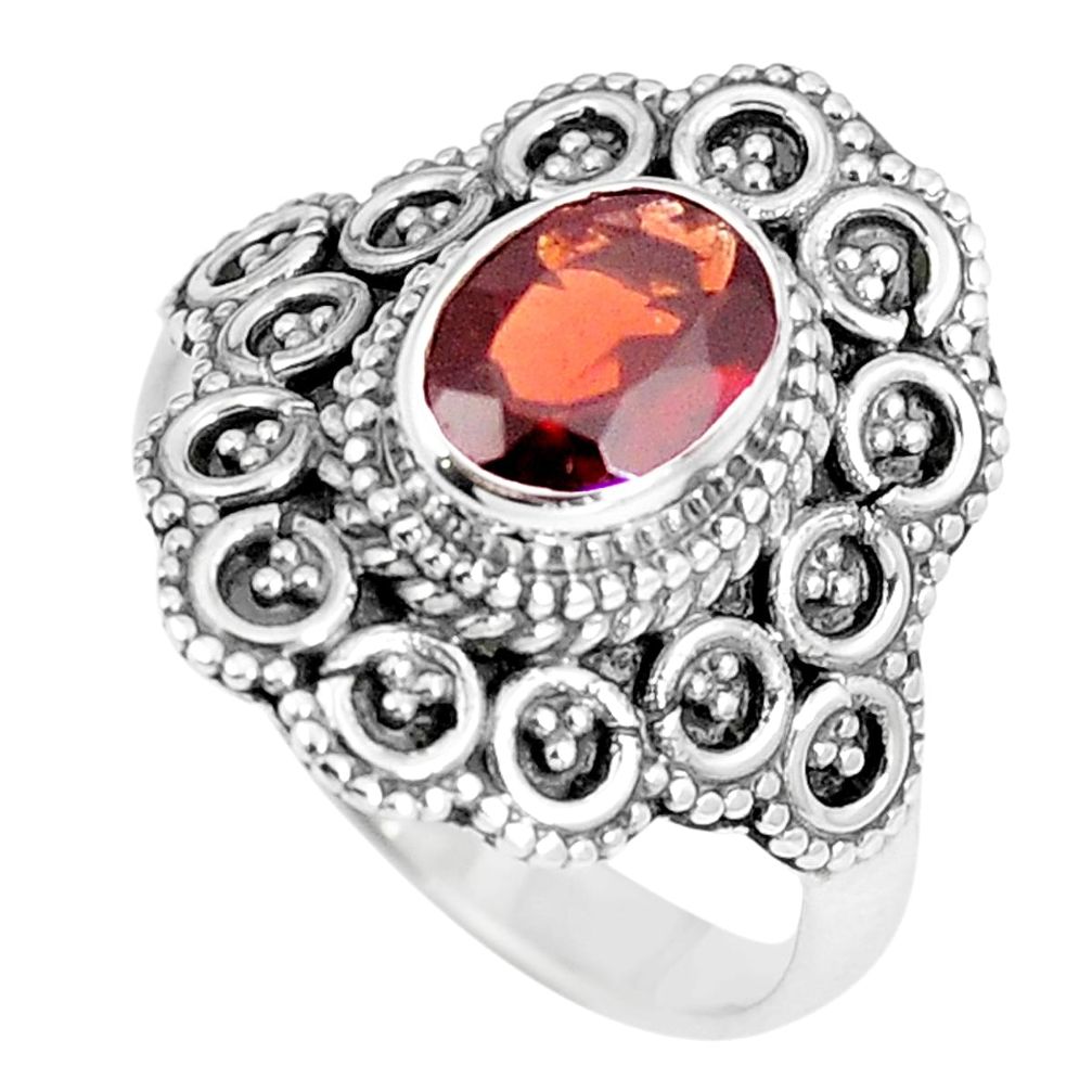 925 sterling silver natural red garnet oval solitaire ring jewelry size 7 m86449