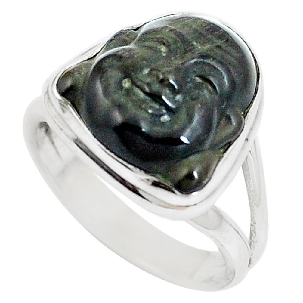 7.50cts natural black onyx fancy 925 silver buddha meditation ring size 7 m87544