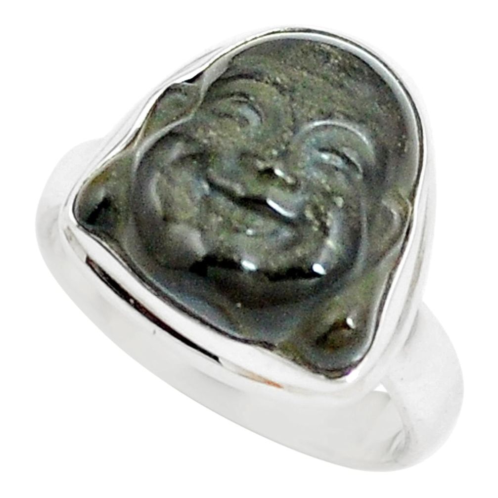 925 silver 7.47cts natural black onyx buddha meditation ring size 6.5 m87545