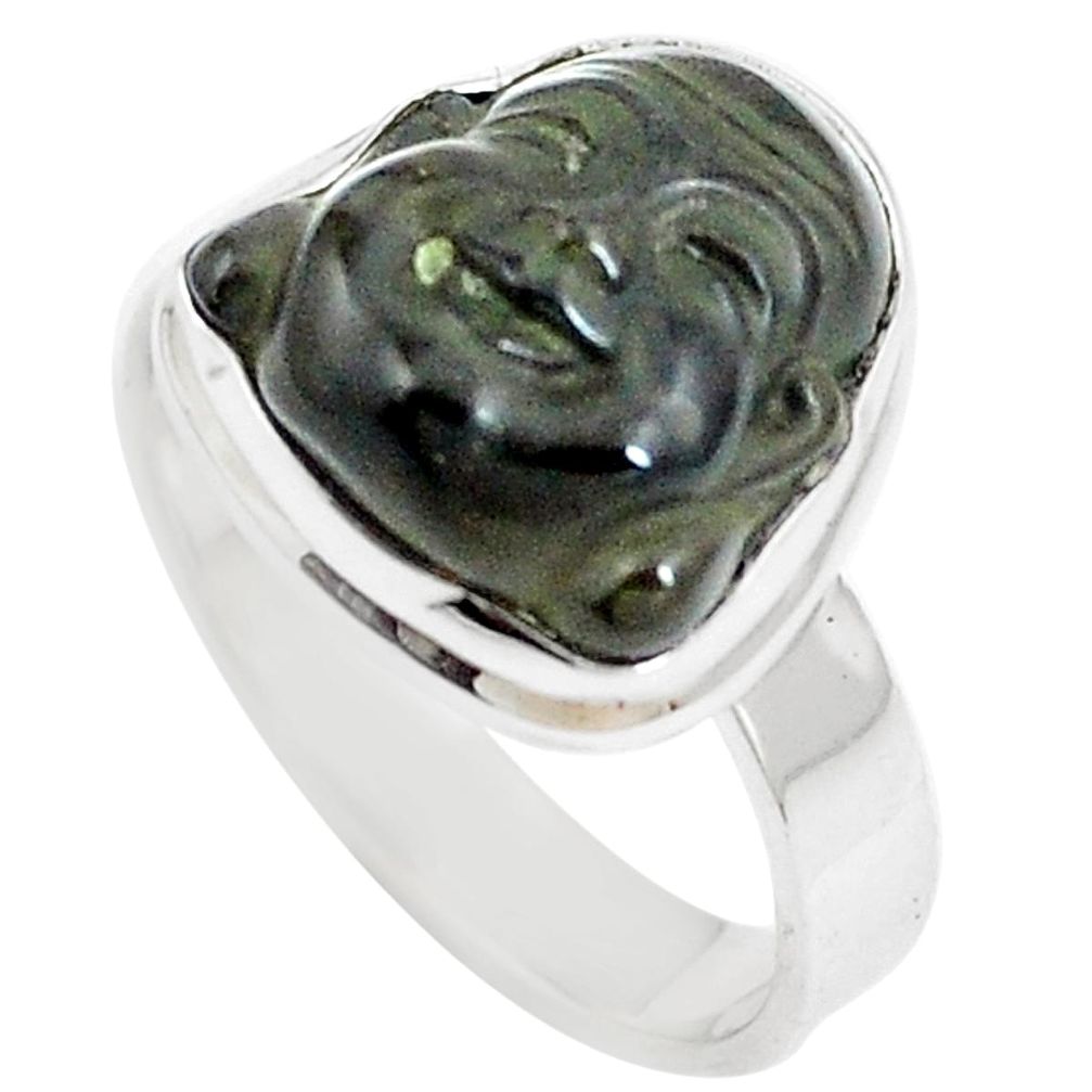 7.15cts natural black onyx 925 silver buddha meditation ring size 8 m87552