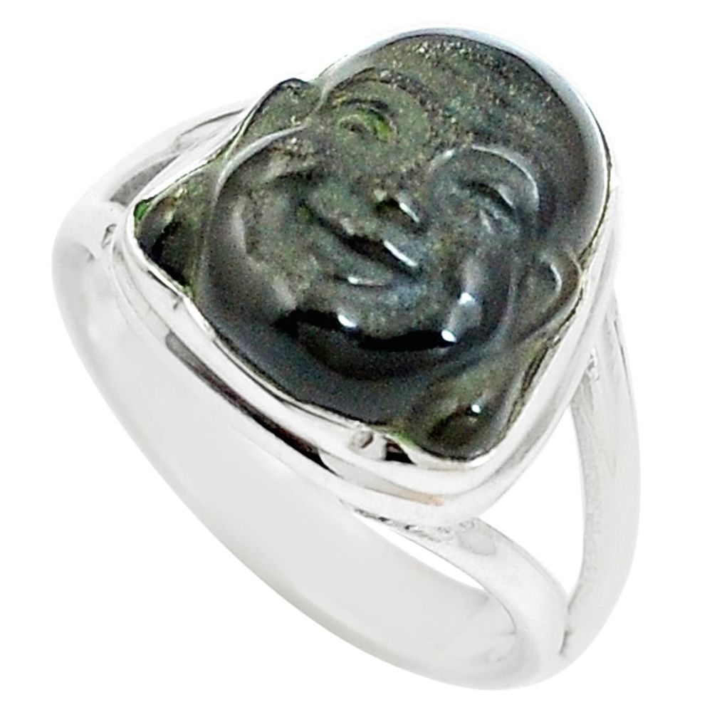 7.47cts natural black onyx 925 silver buddha meditation ring size 8 m87553