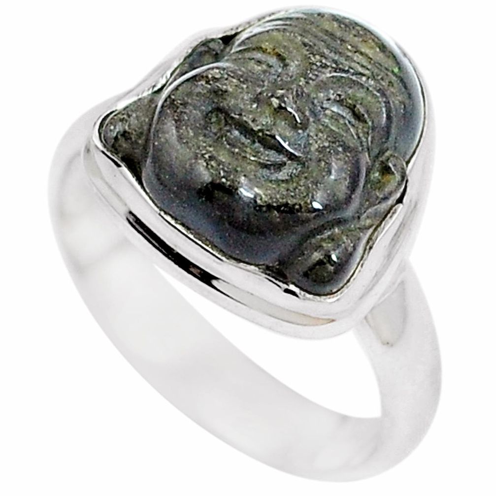 7.50cts natural black onyx 925 silver buddha meditation ring size 8 m87555