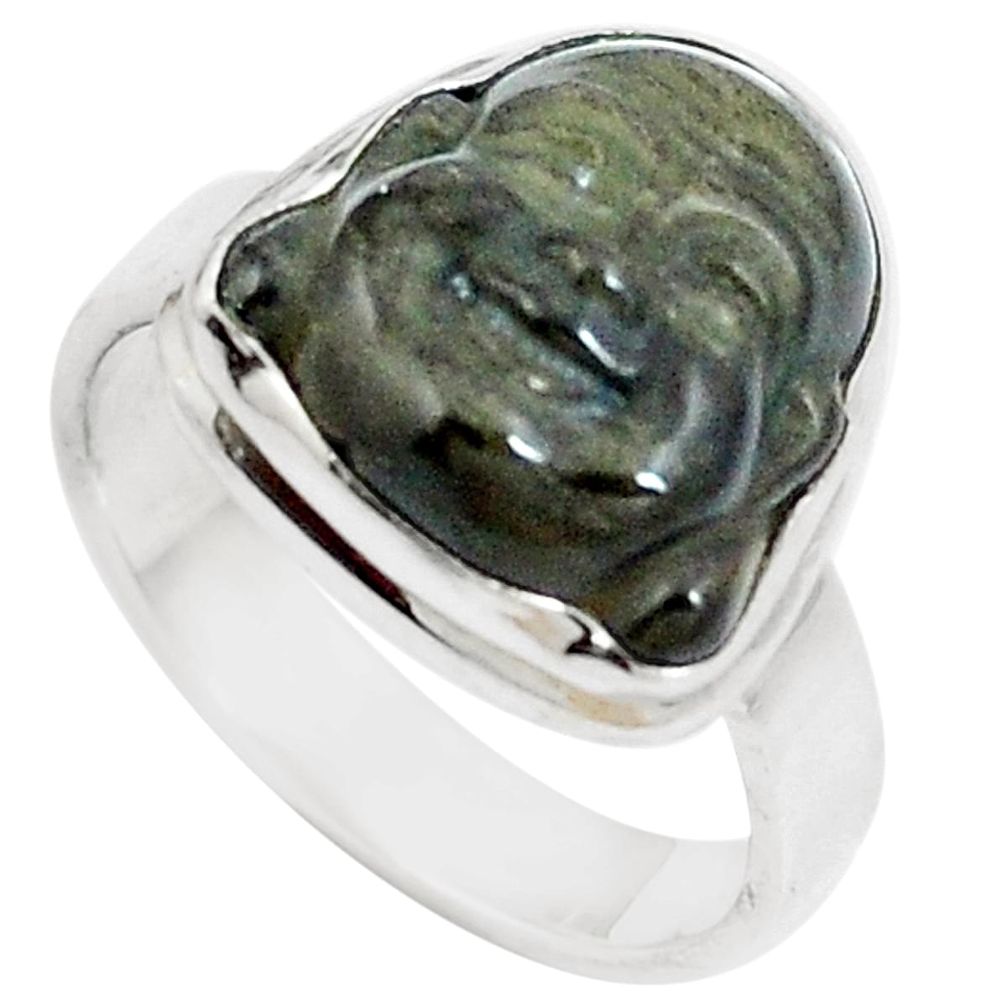 7.50cts natural black onyx 925 silver buddha meditation ring size 7 m87556