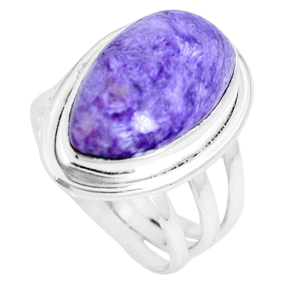 9.72cts natural purple charoite (siberian) 925 silver ring size 6.5 m87625