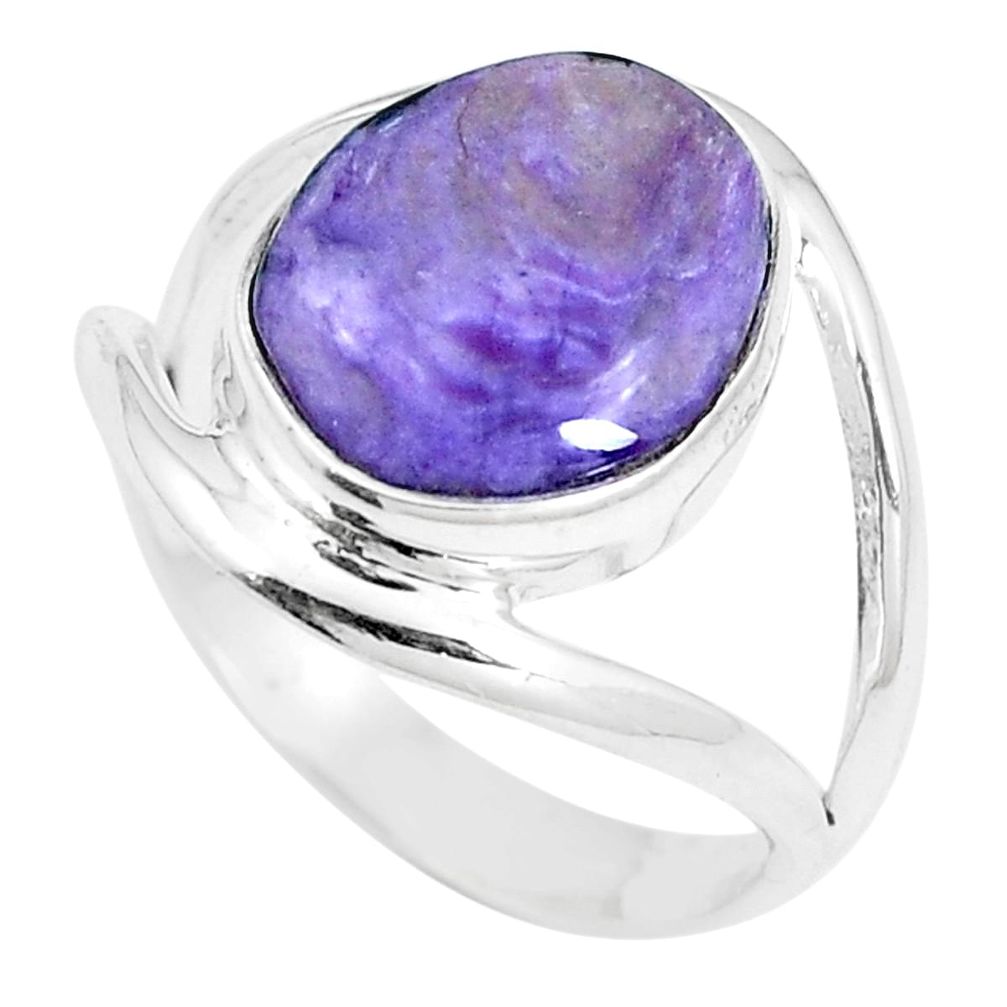 7.12cts natural purple charoite (siberian) 925 silver ring size 9.5 m87627